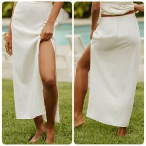 Anthro‎ X Celandine Ecru Linen-Blend Side-Slit Maxi Skirt women’s size XL NEW